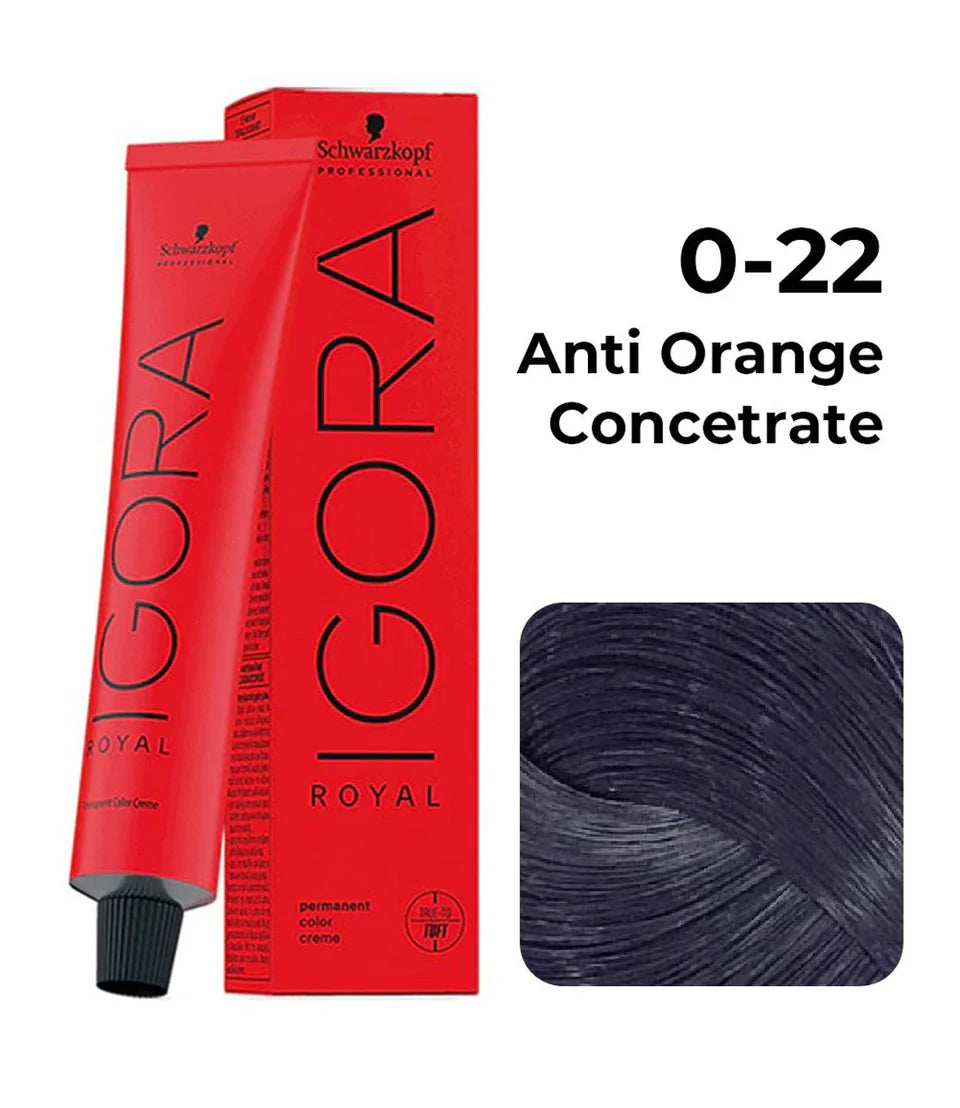 Schwarzkopf Professional Igora Royal Permanent Hair Color, 0-22, Anti Orange Concentrate, 60 Gram