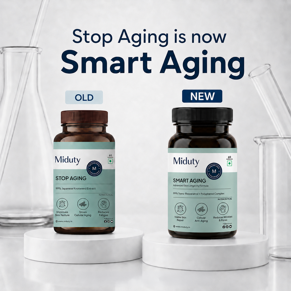 Miduty Smart Aging | Trans-Resveratrol 99% | Antioxidant Supplement for Skin