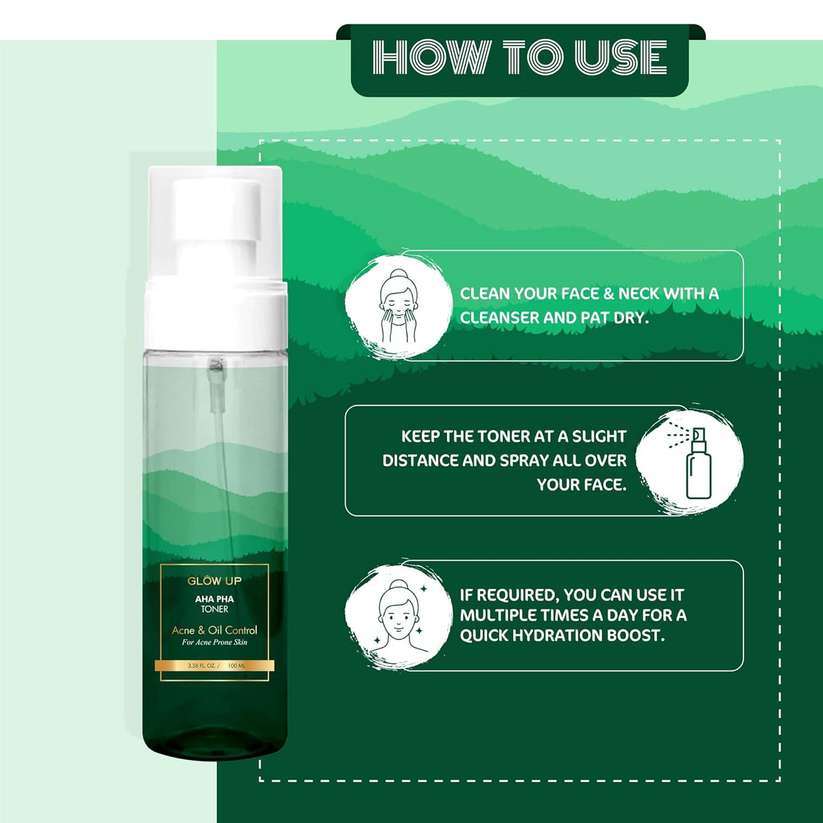 Glow Up AHA PHA Toner Acne & Oil Control for Acne Prone Skin| Alcohol free| With AlphaHydroxy and PolyHydroxy Acids| Fight Pimples| For Men and Women| 100ml