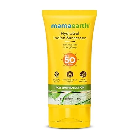 Mamaearth - HydraGel Indian Sunscreen SPF 50, with Aloe Vera & Raspberry, for Sun Protection (50gm)