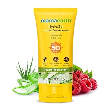 Mamaearth - HydraGel Indian Sunscreen SPF 50, with Aloe Vera & Raspberry, for Sun Protection (50gm)