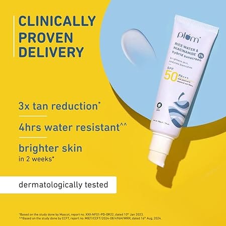 Plum - 2% Niacinamide & Rice Water Hybrid Face Sunscreen with SPF 50 PA+++ (50g)