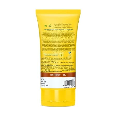 Mama Earth - Ubtan Detan Sunscreen with Turmeric & Saffron SPF 50 PA+++ (50g)