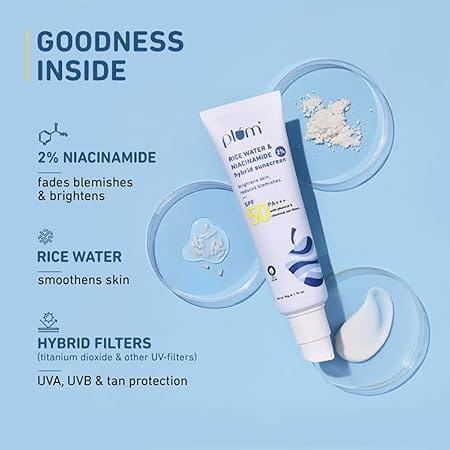 Plum - 2% Niacinamide & Rice Water Hybrid Face Sunscreen with SPF 50 PA+++ (50g)