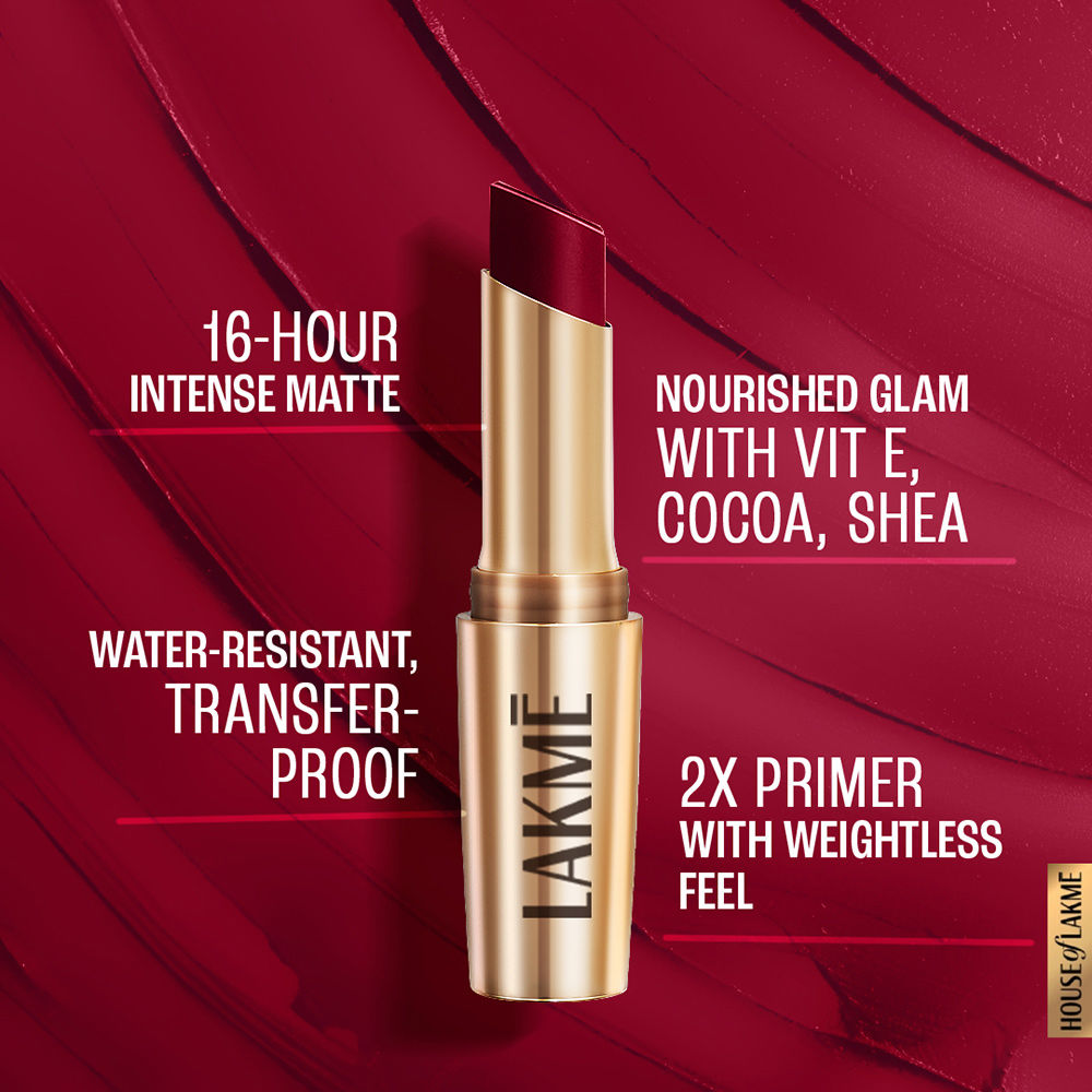 Lakme 9 To 5 Powerplay Priming Matte Lipstick For 16Hr Intense Matte , MR13 Burgundy Passion