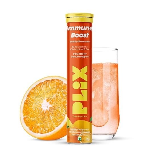 Plix - Immune Boost Bubbly Effervescent Daily Fizzy For Immune Support Orange Flavour Tablets (15N)