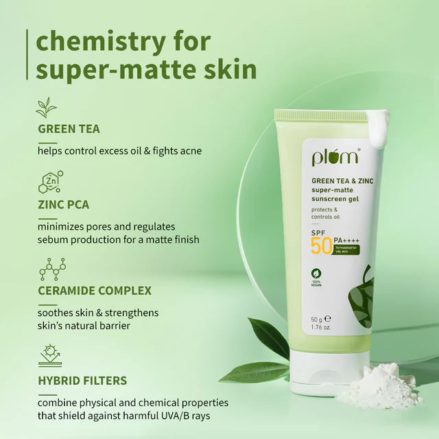 Plum - Green Tea & Zinc Super - Matte Sunscreen Gel SPF50 PA+++ (50g)