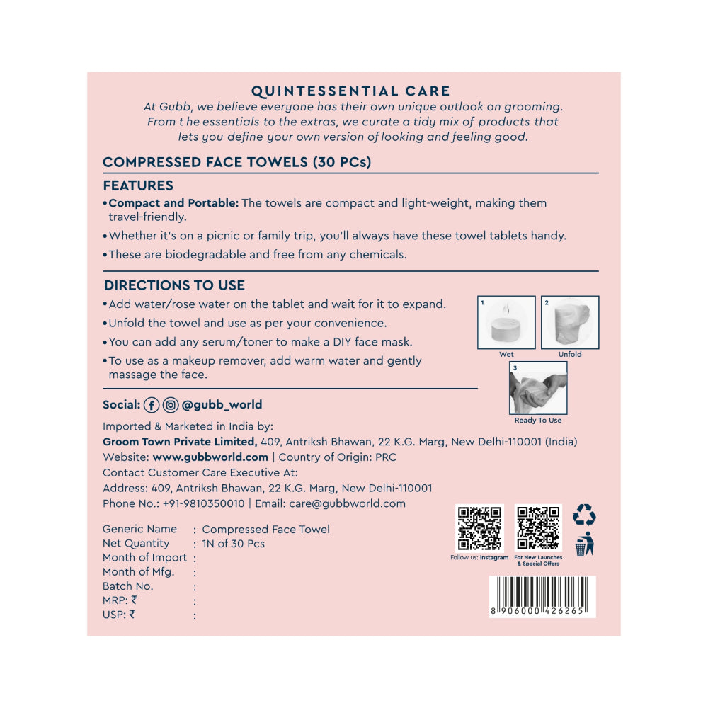 GUBB WORLD COMPRESSED FACE TOWELS