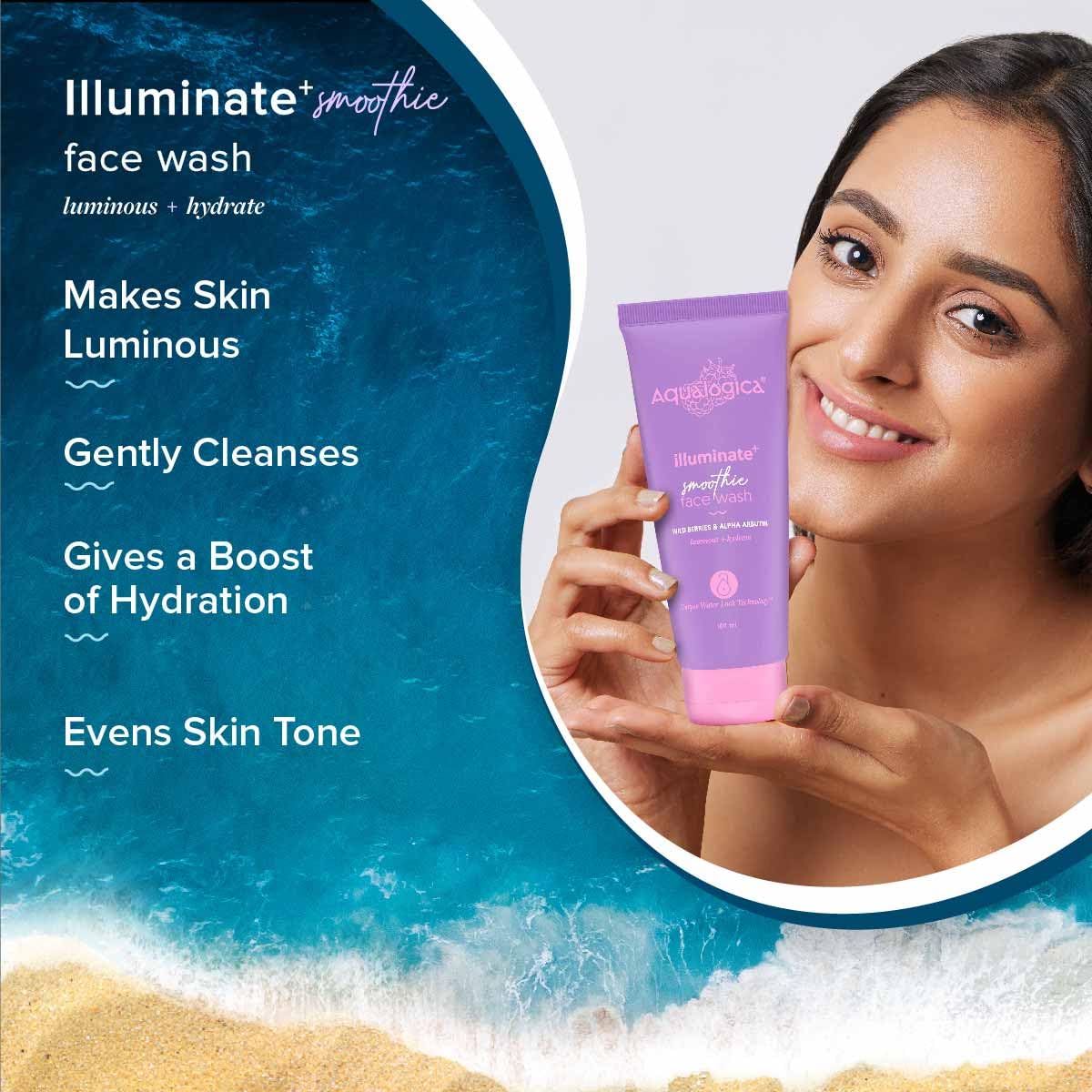 Aqualogica illuminate+ Smoothie Face Wash with Wild Berries & Alpha Arbutin for Gently Exfoliates & Hydrates Skin | For Glowing, Combination & Dry Skin 100ml