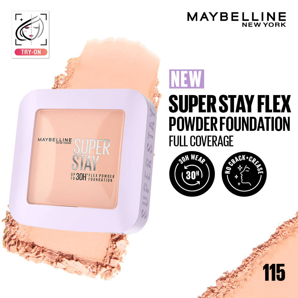 Maybelline New York Super Stay Flex Powder Foundation Compact-30H Full Cover-for Oily Skin - 110 (9g) · 110