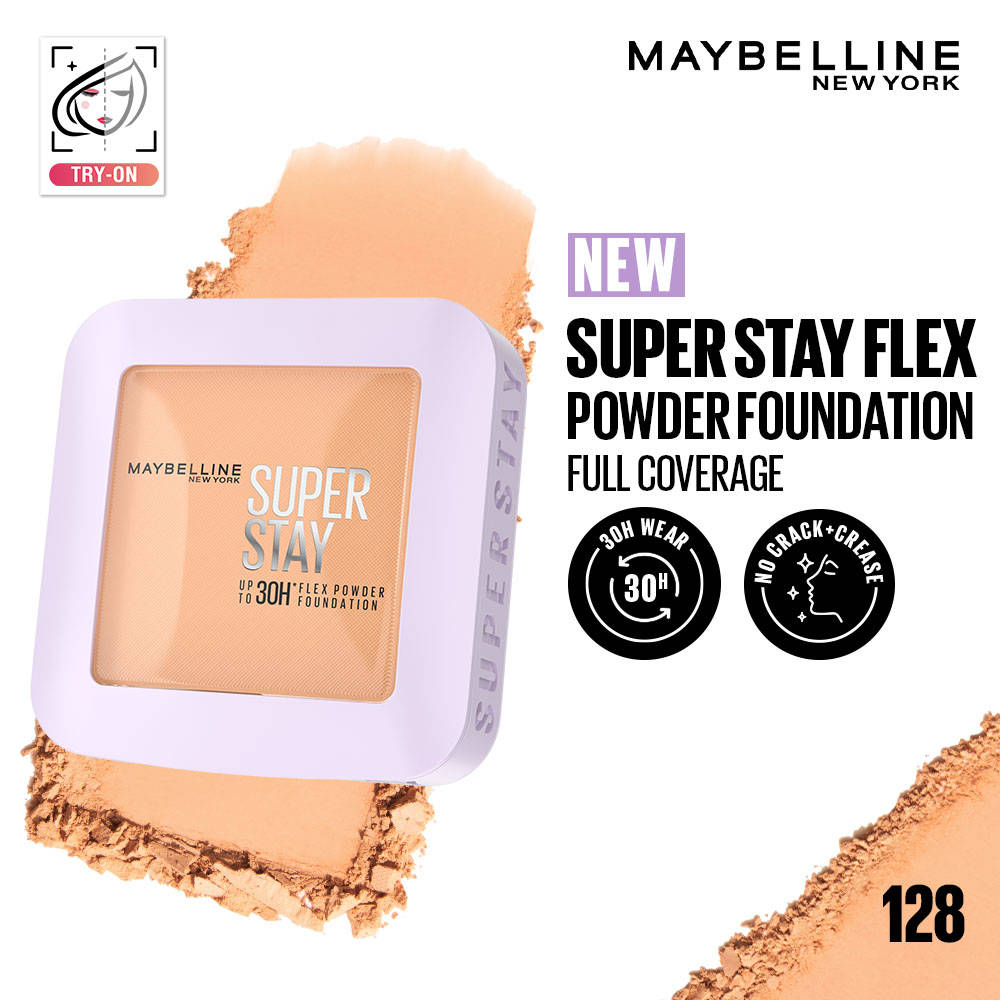 Maybelline New York Super Stay Flex Powder Foundation Compact-30H Full Cover-for Oily Skin - 110 (9g) · 110