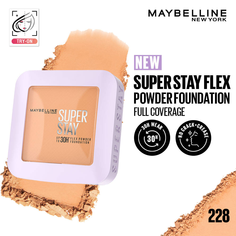 Maybelline New York Super Stay Flex Powder Foundation Compact-30H Full Cover-for Oily Skin - 110 (9g) · 110