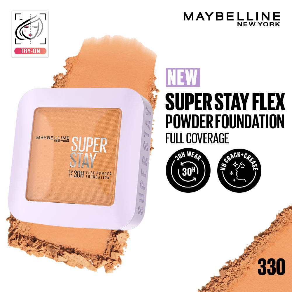 Maybelline New York Super Stay Flex Powder Foundation Compact-30H Full Cover-for Oily Skin - 110 (9g) · 110