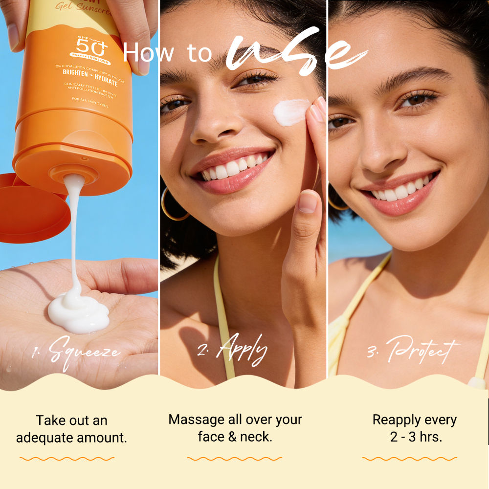 Aqualogica Glow+ Dewy Sunscreen Gel SPF 50+ PA++++, Papaya, Vit C, APF, No White Cast (80g)