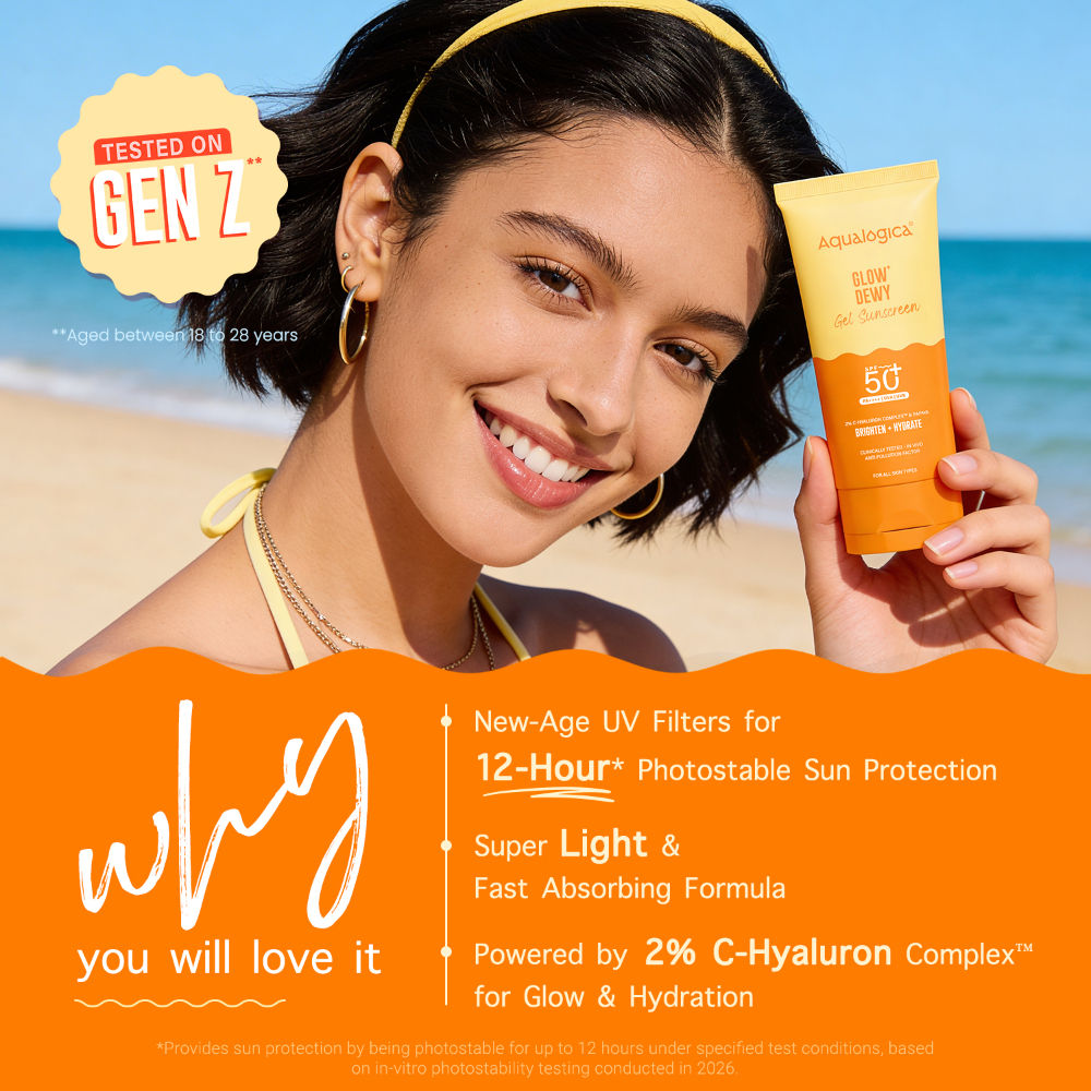 Aqualogica Glow+ Dewy Sunscreen Gel SPF 50+ PA++++, Papaya, Vit C, APF, No White Cast (80g)