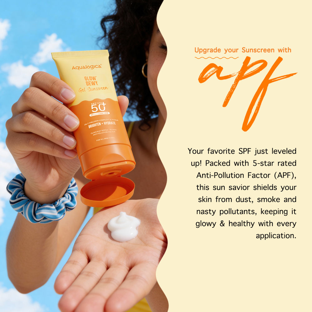Aqualogica Glow+ Dewy Sunscreen Gel SPF 50+ PA++++, Papaya, Vit C, APF, No White Cast (80g)