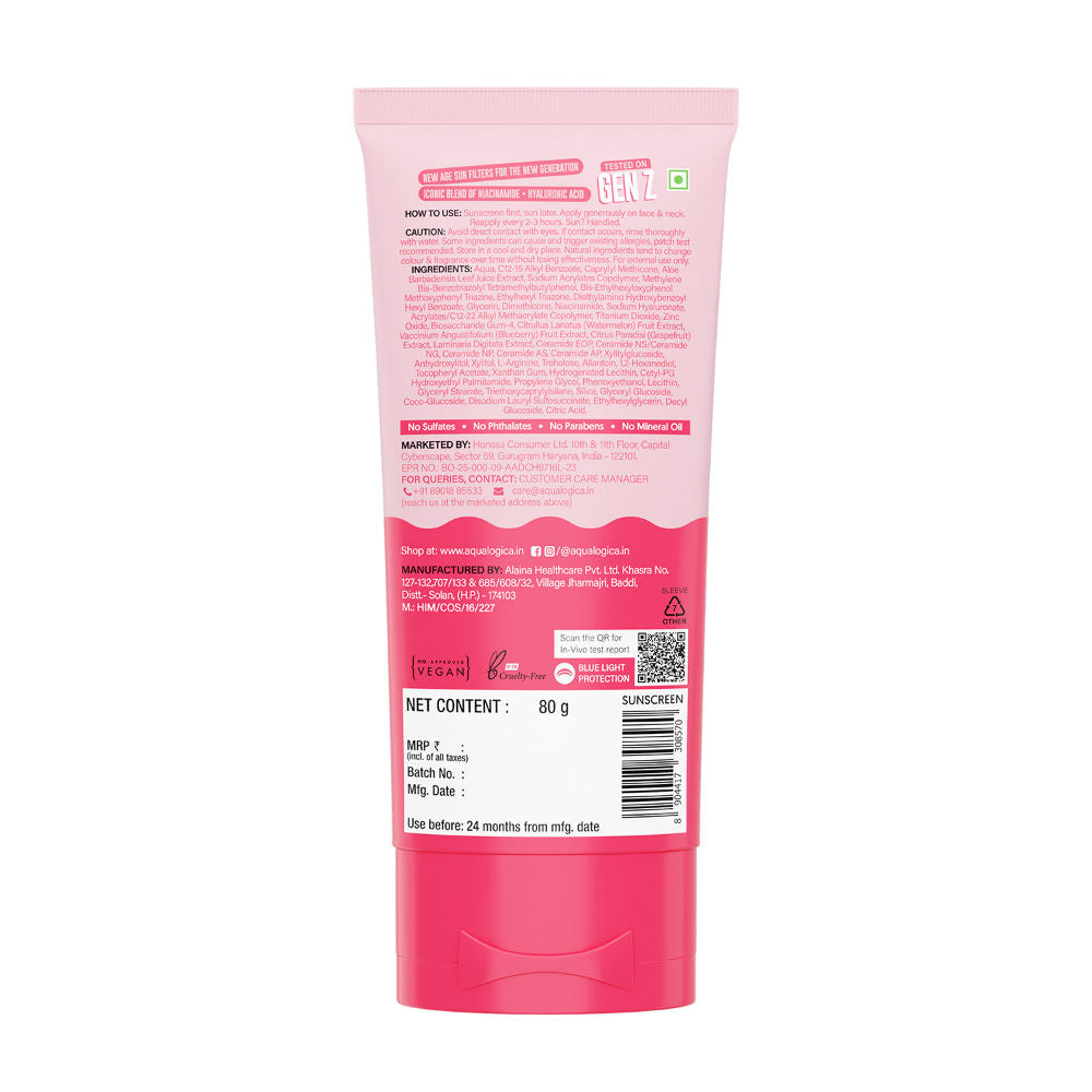 Aqualogica Radiance+ SPF 50+ PA++++, Watermelon, Niacinamide, APF, In-Vivo Tested (80g)