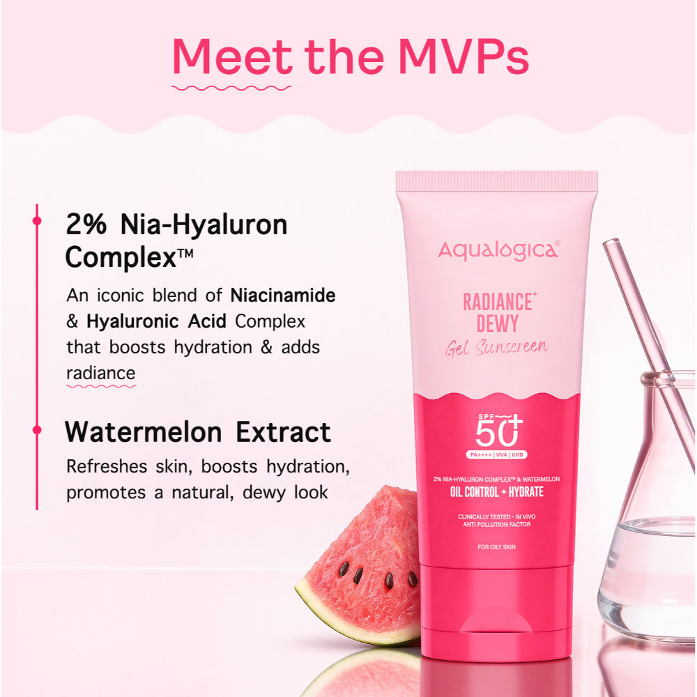 Aqualogica Radiance+ SPF 50+ PA++++, Watermelon, Niacinamide, APF, In-Vivo Tested (80g)