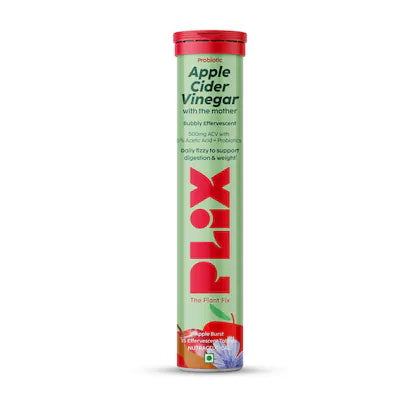 Plix - Apple Cider Vinegar With the mother bubbly effervescent daily fizzy to support digestion & weight apple Flavour Tablets (15N)