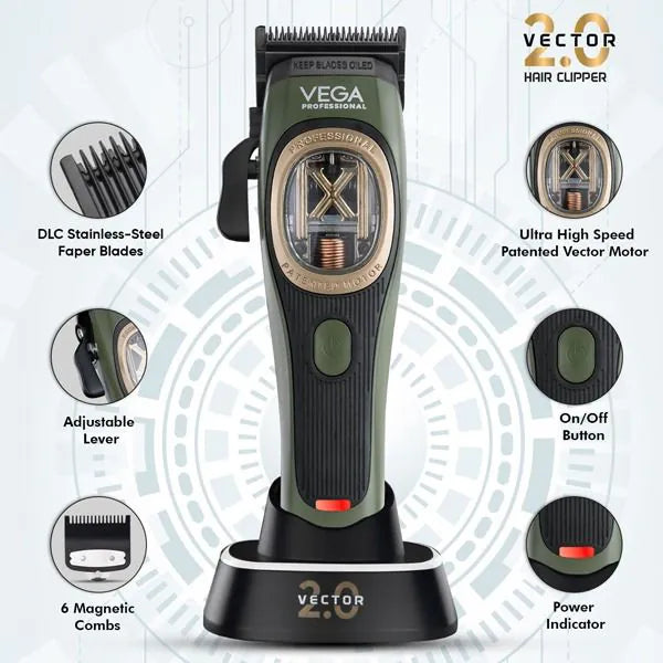 Vega Professional - Vector 2.0 Hair Clipper Hair Trimmer - (VPPHC - 12)