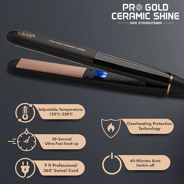 Vega Professional - Pro Gold Ceramic Shine Hair Straightener (VPMHS - 08)