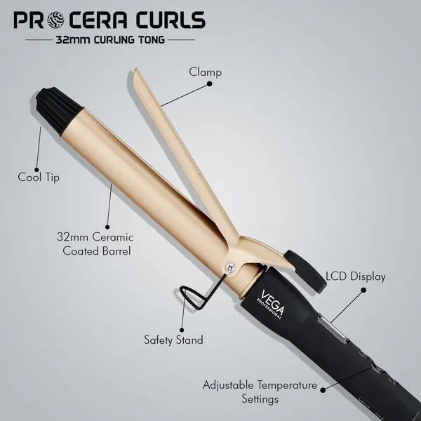Vega Professional – Pro Cera Curls 32mm Curling Tong - (VPMCT 09)