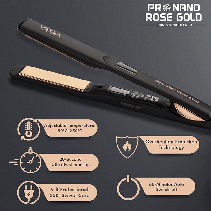 Vega Professional - Pro Nano Rose Gold Hair Straightener (VPPHS - 01)