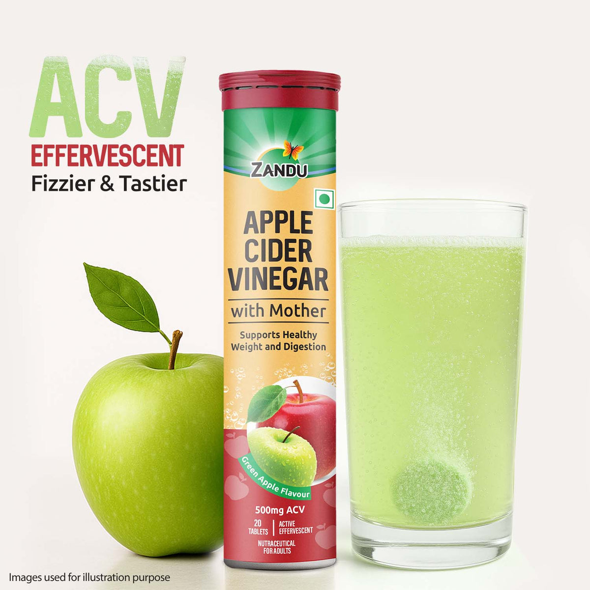 Zandu-O Tasty ACV Fizz Tabs for Gut & Metabolism Boost 20d Pack (20T x 2)