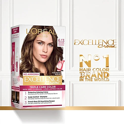 Loreal Paris - No Ammonia Excellence Creme Triple Care Color [6.13 Golden Brown]