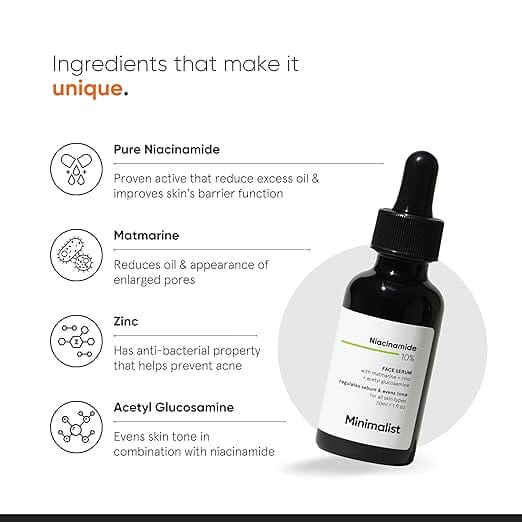 Minimalist - Niacinamide 10% Face Serum With Matmarine + Zinc + Acetyl Glucosamine (60ML)
