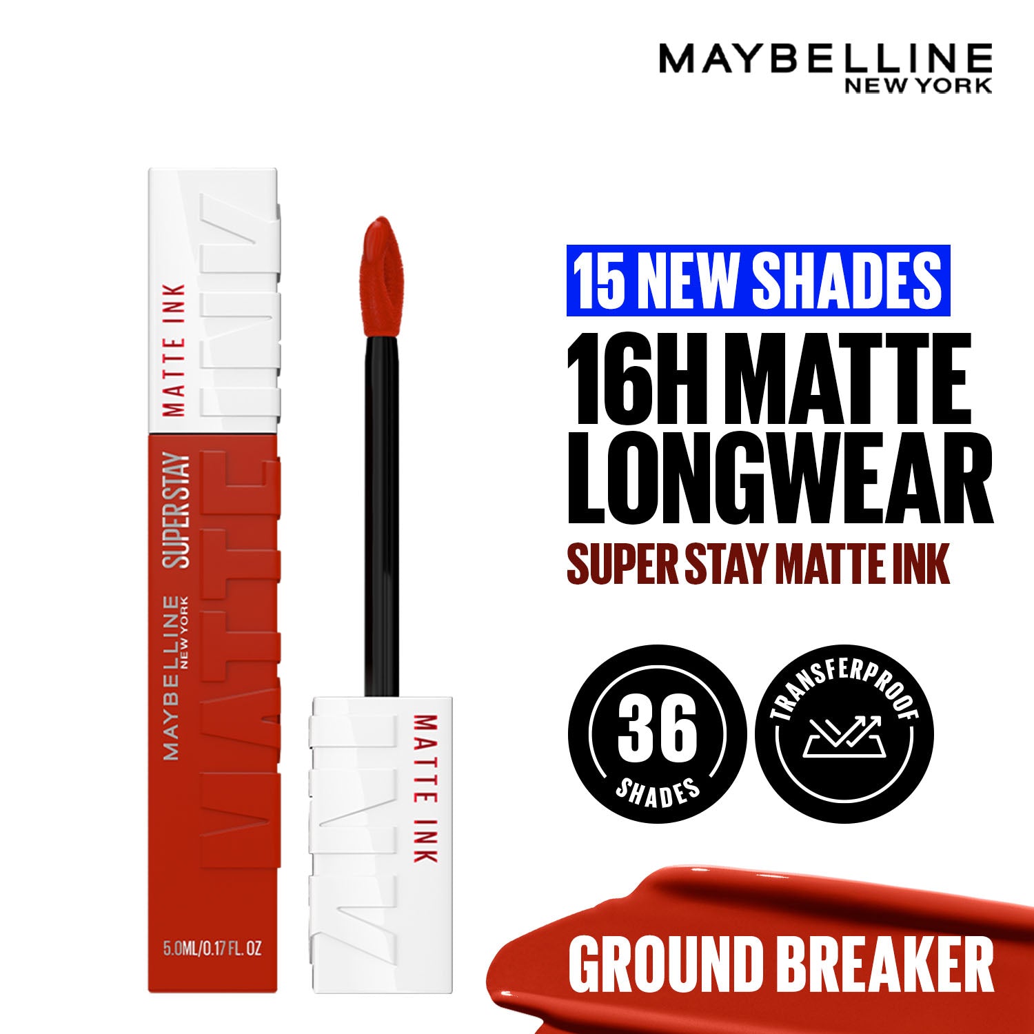 Maybelline New York Super Stay Matte Ink Liquid Lipstick, Lasts Up to 16 Hours - Ground Breaker
