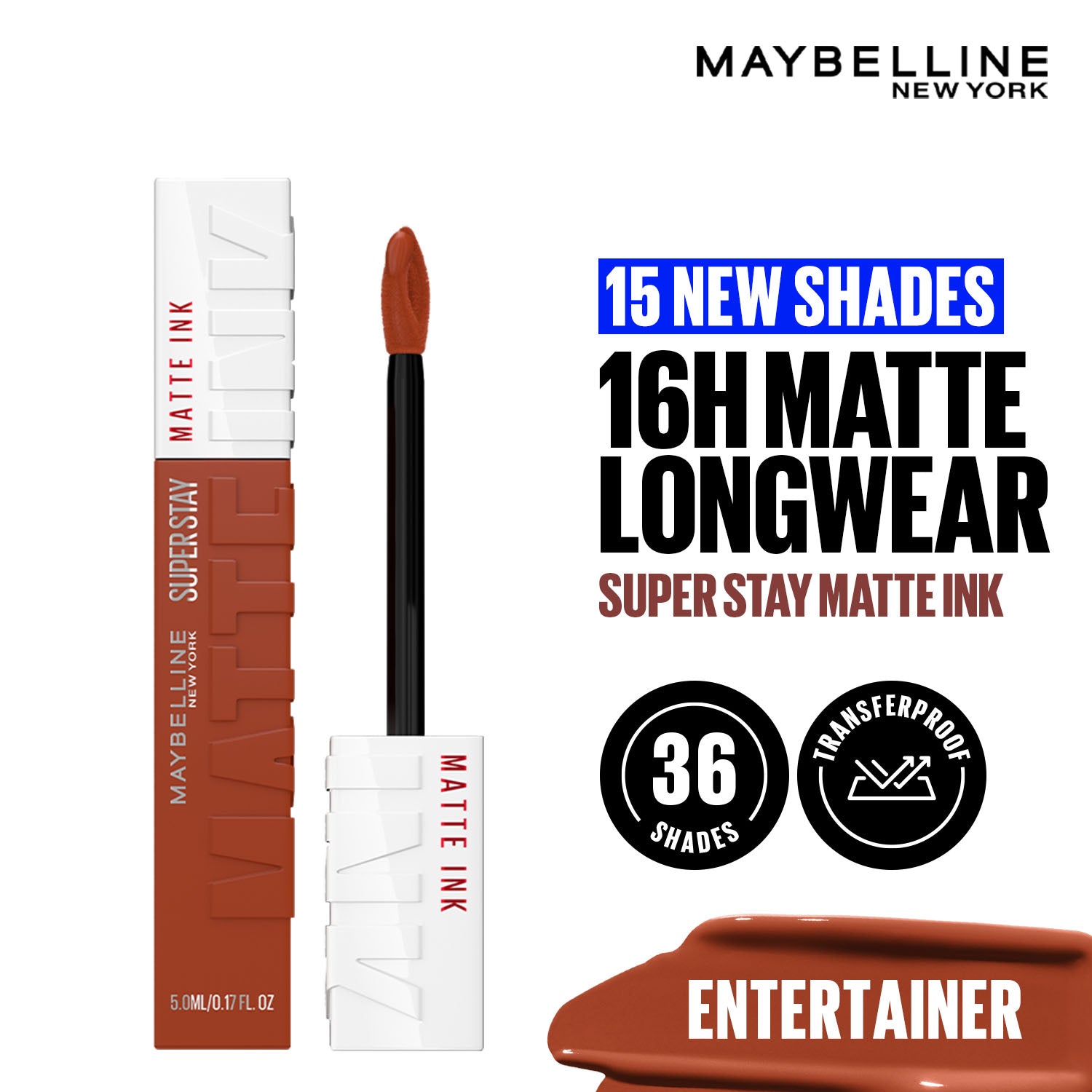 Maybelline New York Super Stay Matte Ink Liquid Lipstick, Lasts Up to 16 Hours - Entertainer