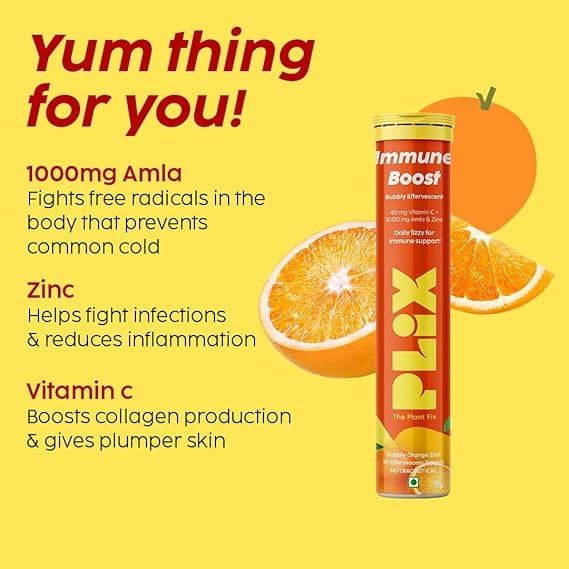 Plix - Immune Boost Bubbly Effervescent Daily Fizzy For Immune Support Orange Flavour Tablets (15N)