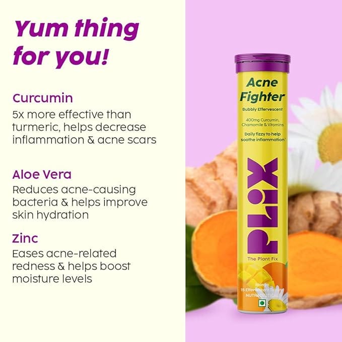 Plix - Acne Fighter Bubbly Effervescent Daily Fizzy To Help Soothe Inflammation Flavour Tablets (15N)