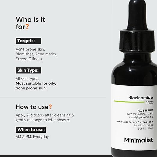 Minimalist - Niacinamide 10% Face Serum With Matmarine + Zinc + Acetyl Glucosamine (60ML)