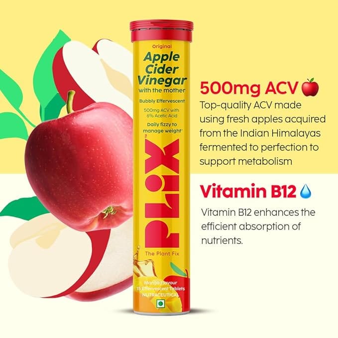 Plix - Apple Cider Vinegar Daily Fizzy To Manage Weight Mango Flavour Tablets (15N)
