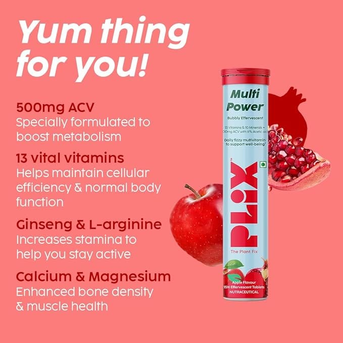 Plix - Multi Power Apple Cider Vinegar Bubbly Effervescent Apple Burst Flavour Tablets (15N)