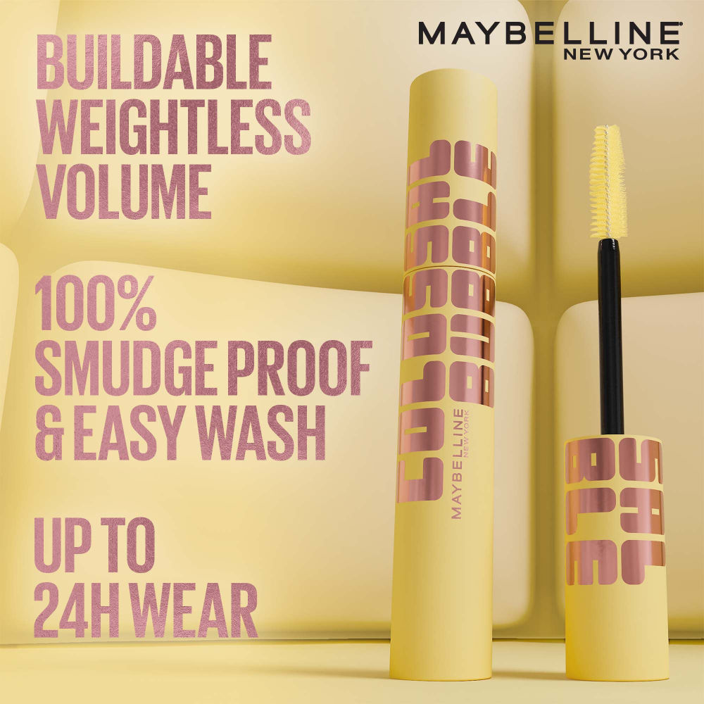 Maybelline New York Colossal Bubble Easy Wash Mascara - Volumizing, Buildable & Lightweight (10ml)