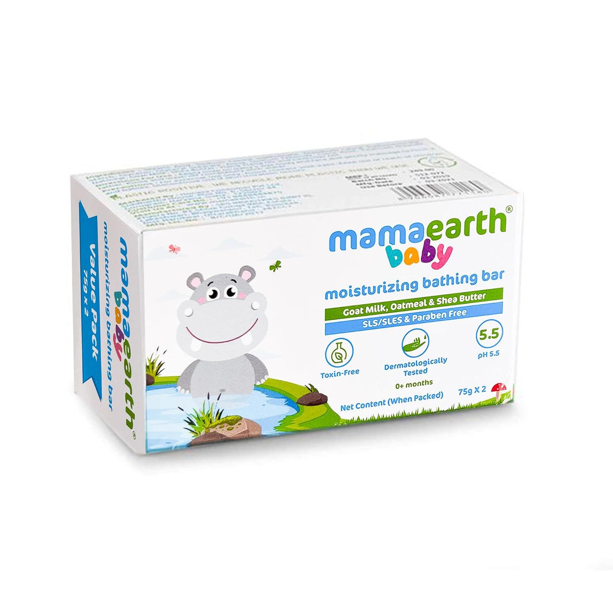 Mamaearth Moisturizing Bathing Bar For Babies - 75 g x 2 | Infused with Goat Milk, Oatmeal and Shea Butter | Gently Cleanses, Retains Moisture, Balanced at 5.5