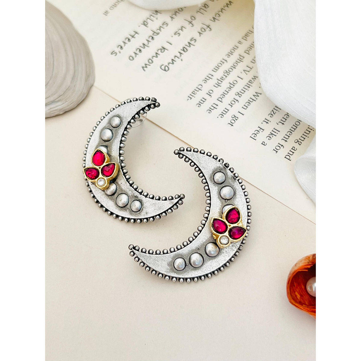 Abdesigns High Quality German Silver Plating Earring Red