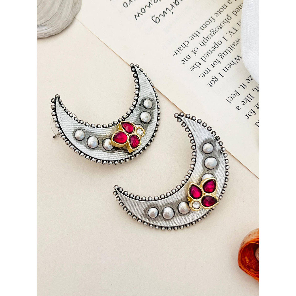 Abdesigns High Quality German Silver Plating Earring Red