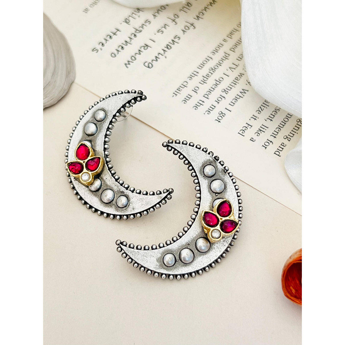Abdesigns High Quality German Silver Plating Earring Red