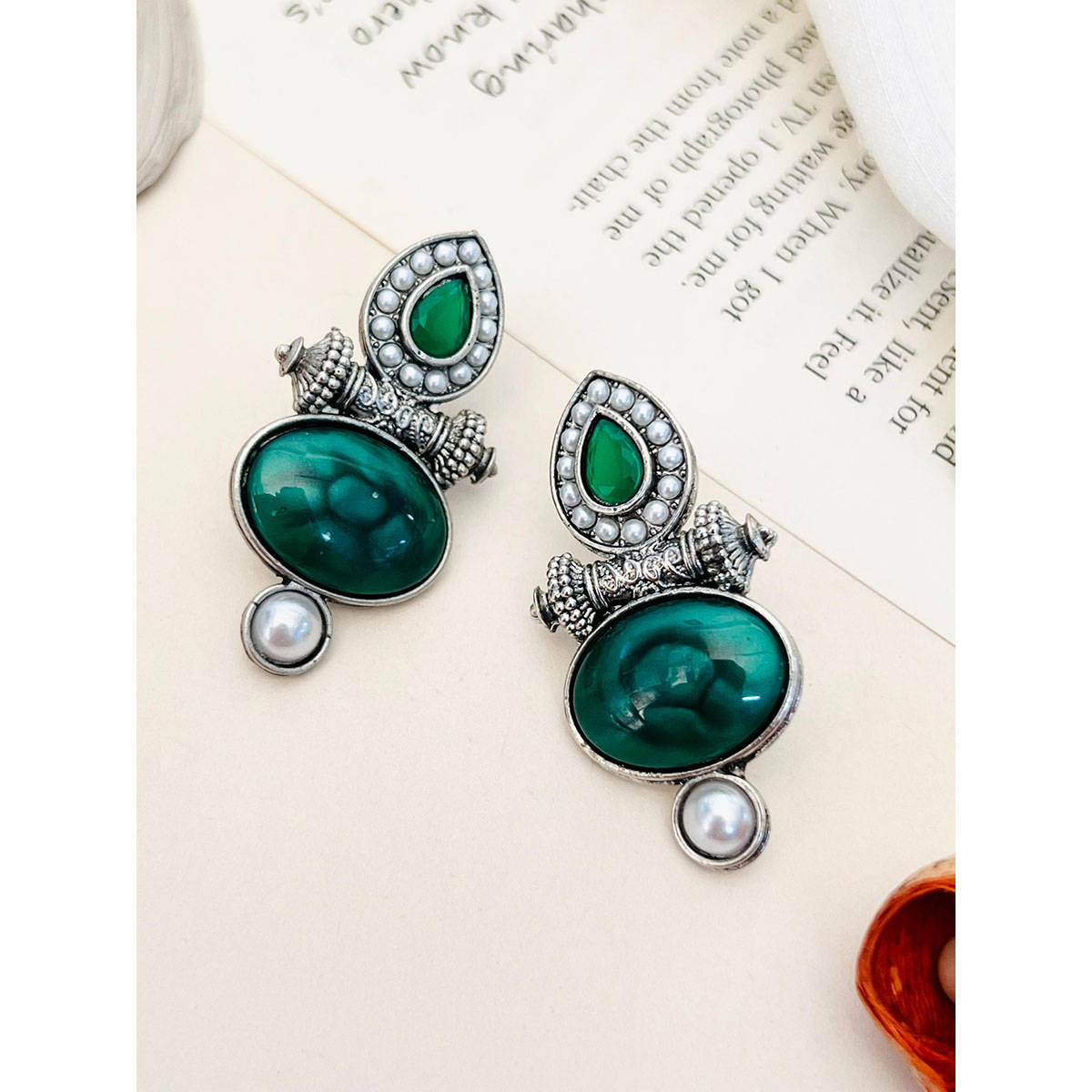 Abdesigns High Quality German Silver Plating Earring Green · One Size