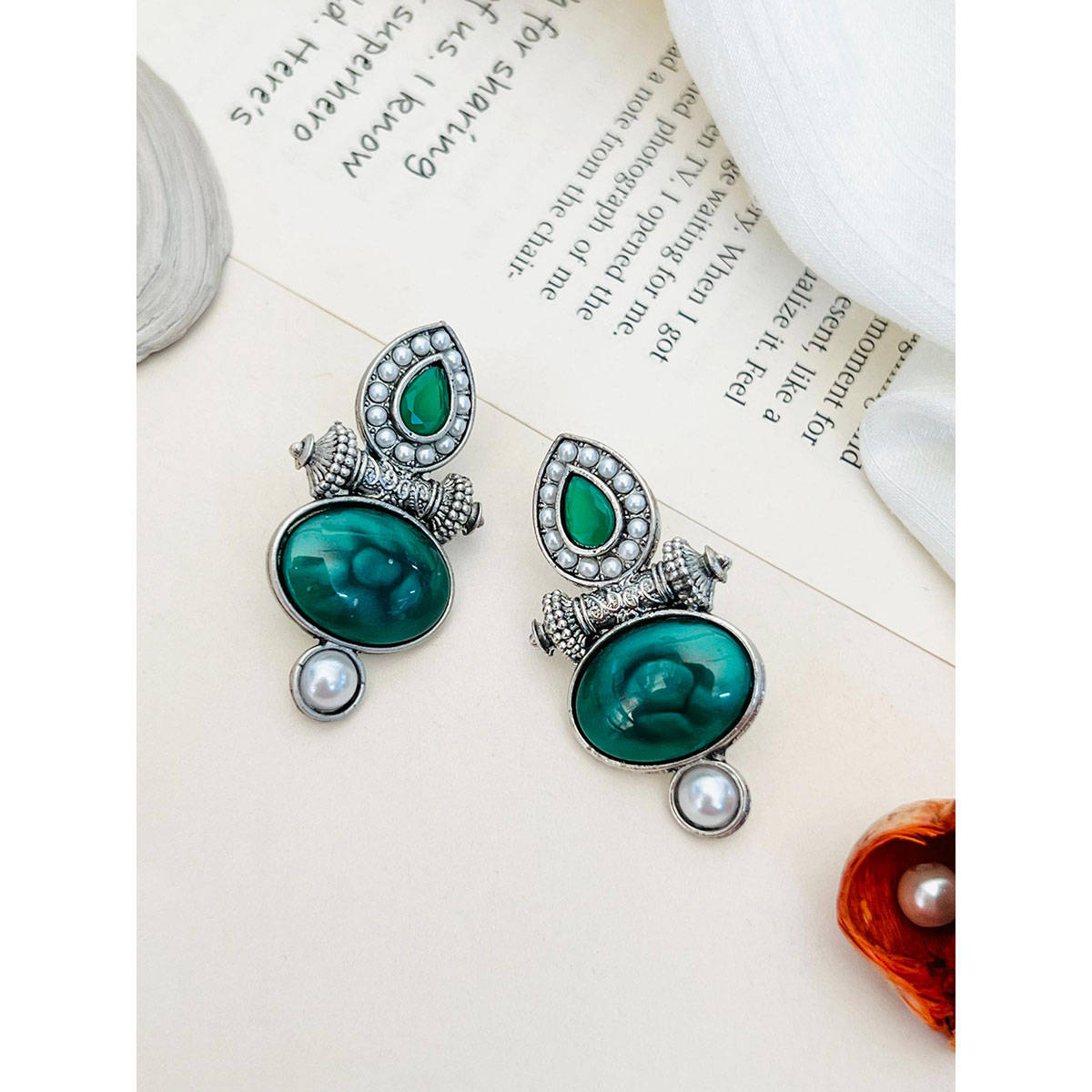 Abdesigns High Quality German Silver Plating Earring Green · One Size