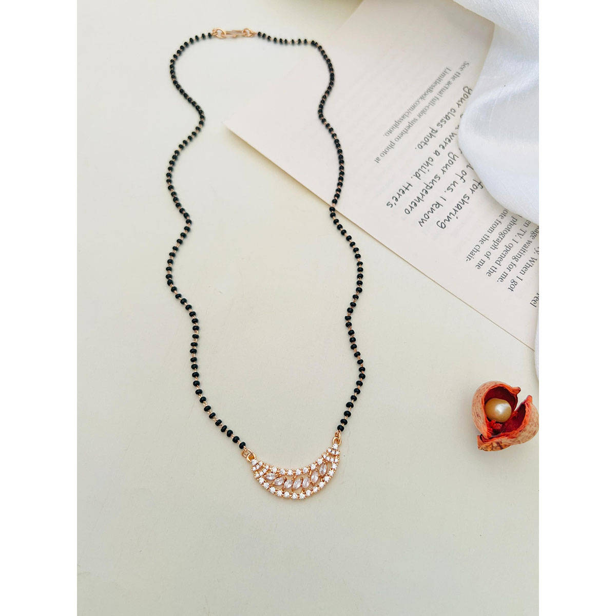 Abdesigns Rose American Diamond Studded Beaded Mangalsutra White