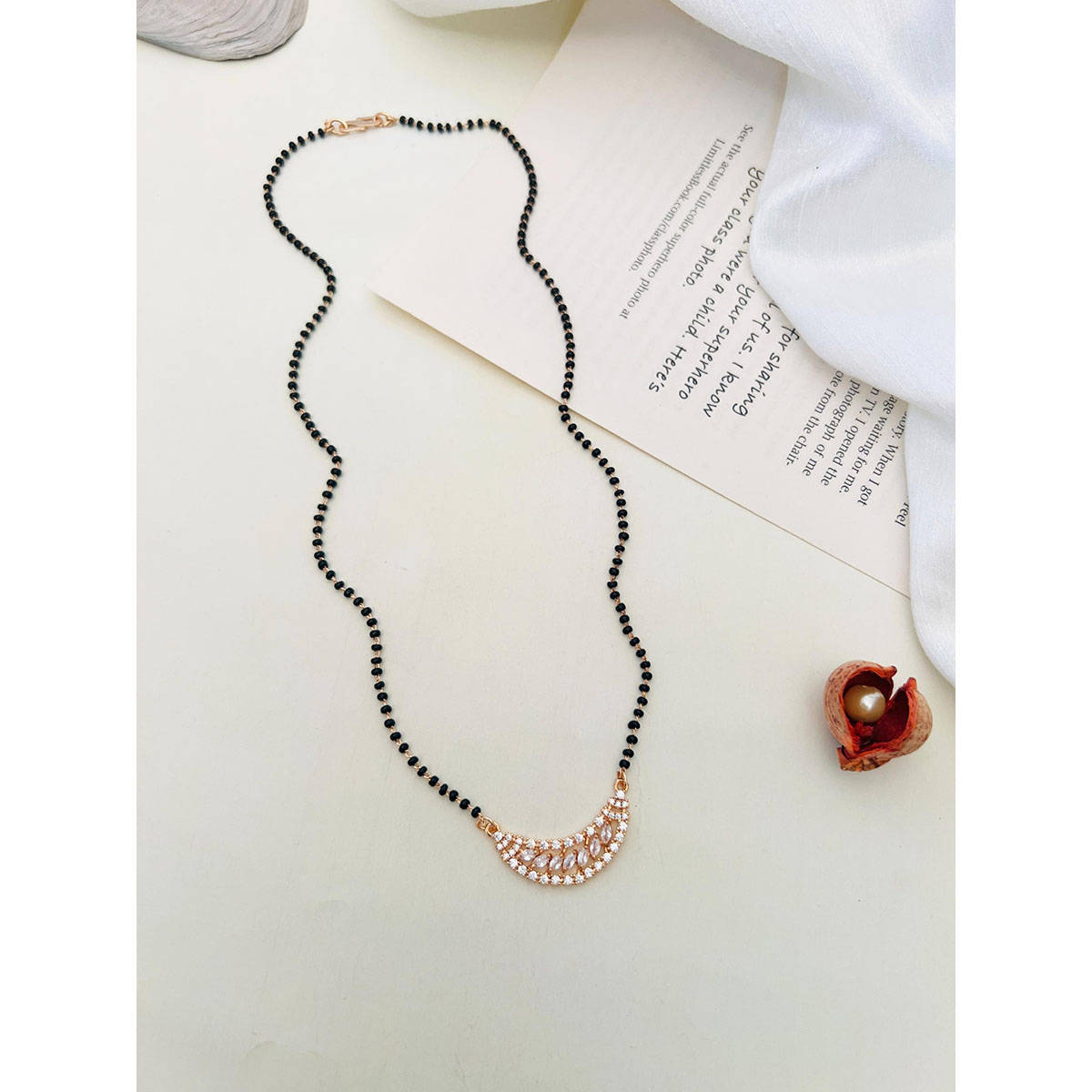 Abdesigns Rose American Diamond Studded Beaded Mangalsutra White