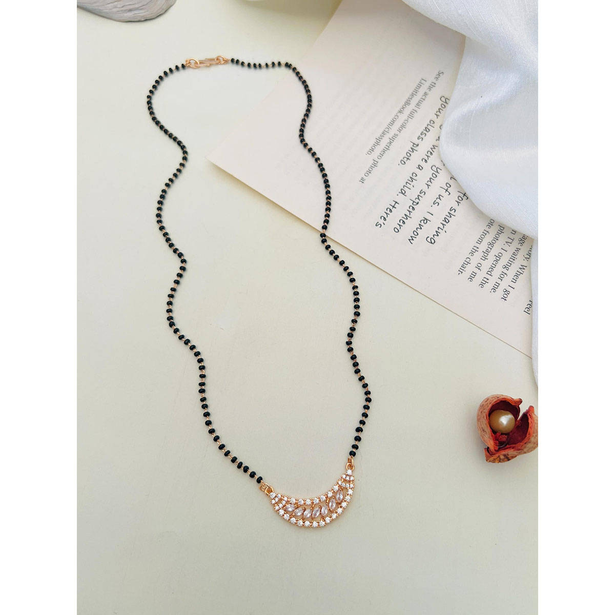 Abdesigns Rose American Diamond Studded Beaded Mangalsutra White