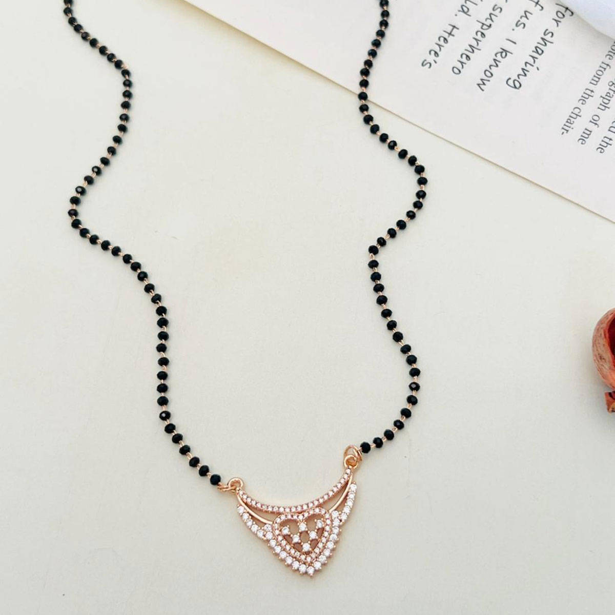 Abdesigns Rose American Diamond Studded Beaded Mangalsutra White