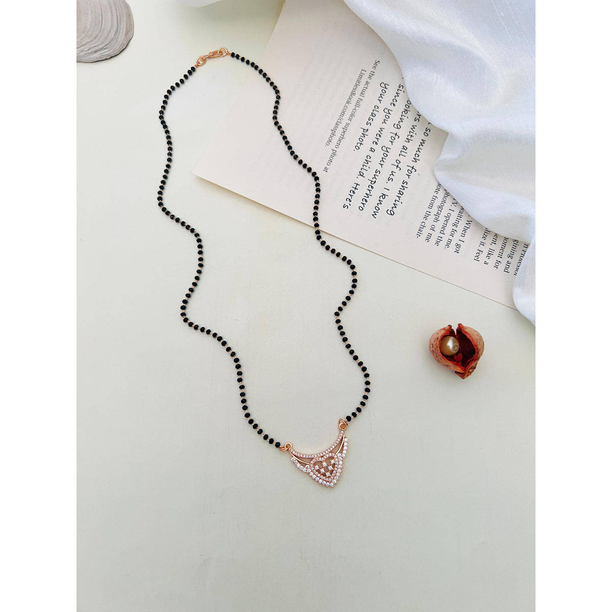 Abdesigns Rose American Diamond Studded Beaded Mangalsutra White