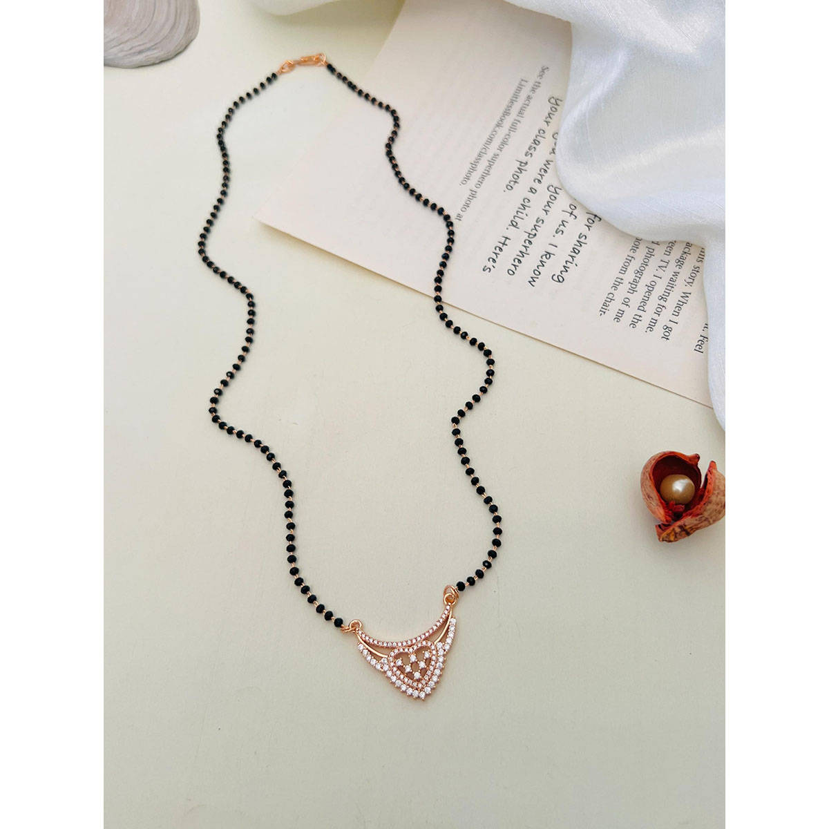 Abdesigns Rose American Diamond Studded Beaded Mangalsutra White